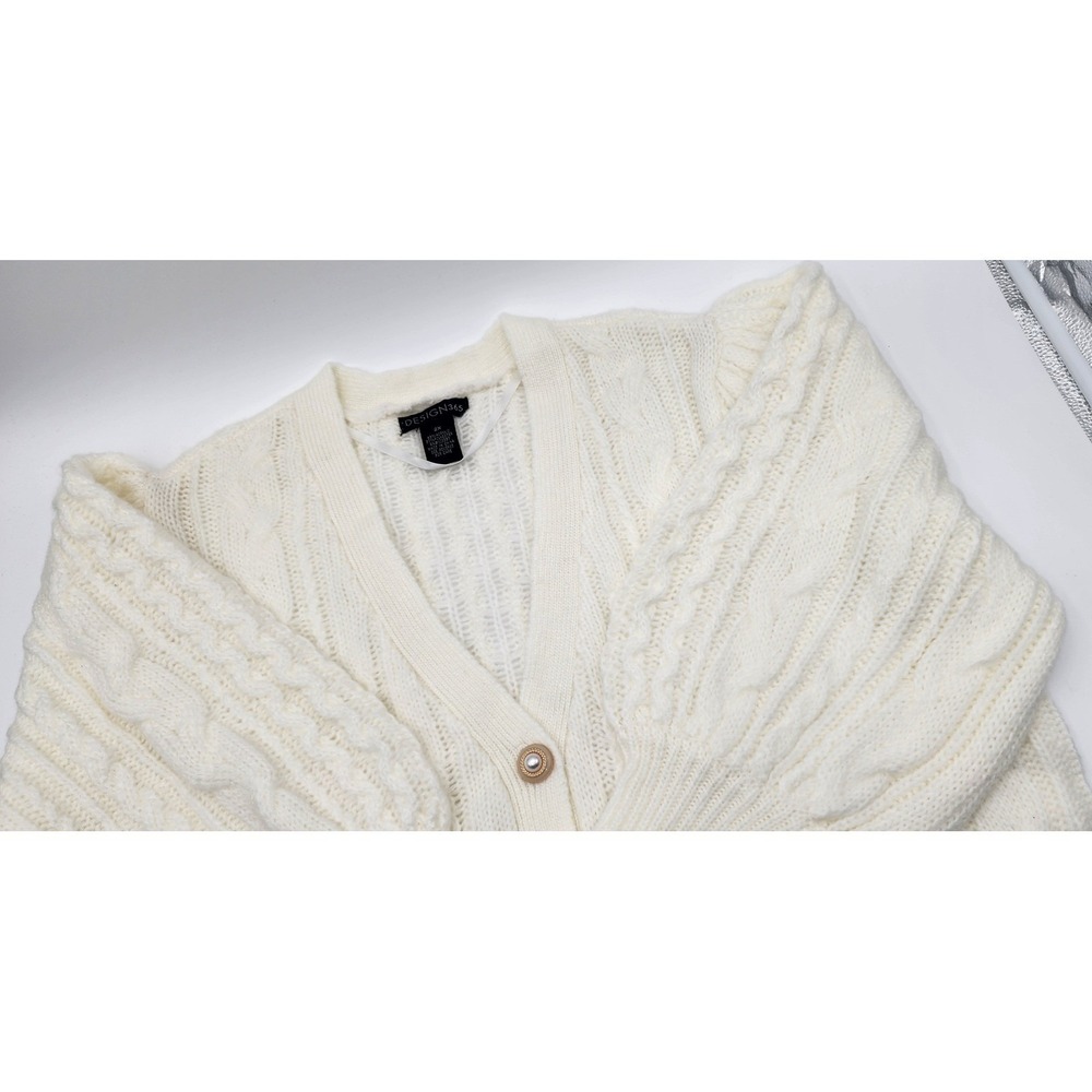 DESIGN365‎ Cream Cable Knit Button Up Cardigan Puff Sleeve Women's 2X XXL NWT